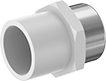 Image of Product. Female × Female (Front). Front orientation. Pipe and Fittings. Standard-Wall Plastic Pipe Fittings for Water, Straight Adapters with Collar, Female, Threaded Fitting Connection, Cement-Socket Fitting Connection, Hex Body.
