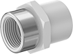 Image of Product. Female × Female (Back). Back orientation. Pipe and Fittings. Standard-Wall Plastic Pipe Fittings for Water, Straight Adapters with Collar, Female, Threaded Fitting Connection, Cement-Socket Fitting Connection, Hex Body.