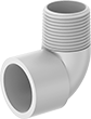 Image of Product. Cement Socket Female × NPT Male. Front orientation. Pipe and Fittings. Standard-Wall Plastic Pipe Fittings for Water, 90° Elbow Adapters, Male, Female, Threaded Fitting Connection, Cement-Socket Fitting Connection.