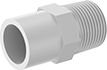 Image of Product. Cement Socket Male × NPT Male. Front orientation. Pipe and Fittings. Standard-Wall Plastic Pipe Fittings for Water, Straight Adapters, Threaded Fitting Connection, Cement-Socket Fitting Connection, Male, Hex Body.