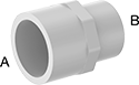Image of Product. Female × Female. Front orientation. Contains Annotated. Pipe and Fittings. Standard-Wall Plastic Pipe Fittings for Water, Straight Reducers, Cement Socket Female × Cement Socket Female.