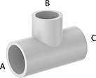 Image of Product. Female. Front orientation. Contains Annotated. Pipe and Fittings. Standard-Wall Plastic Pipe Fittings for Water, Inline Tee Reducers, Cement Socket Female × Cement Socket Female × Cement Socket Female.