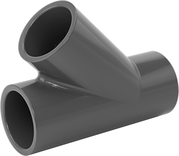 Image of Product. Front orientation. Thick-Wall PVC Plastic Pipe Fitting for Water, Wye Connector, 1-1/2 Pipe Size Socket-Connect Female.