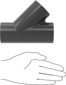 Image of Product. Side1 orientation. Contains SizingReference. Thick-Wall PVC Plastic Pipe Fitting for Water, Wye Connector, 1-1/2 Pipe Size Socket-Connect Female.