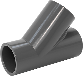 Image of Product. Back orientation. Thick-Wall PVC Plastic Pipe Fitting for Water, Wye Connector, 1-1/2 Pipe Size Socket-Connect Female.