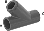 Image of Product. Cement Socket Female. Front orientation. Contains Annotated. Pipe and Fittings. Thick-Wall Plastic Pipe Fittings for Water, Wye Reducers, Cement Socket Female × Cement Socket Female × Cement Socket Female.