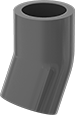 Image of Product. Front orientation. Pipe and Fittings. Thick-Wall Plastic Pipe Fittings for Water, 22 1/2° Elbow Connectors, Cement Socket Female.