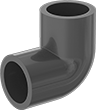Image of Product. Cement Socket Female. Front orientation. Pipe and Fittings. Thick-Wall Plastic Pipe Fittings for Water, Short 90° Elbow Connectors, Cement Socket Female.