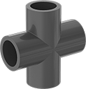 Image of Product. Front orientation. Pipe and Fittings. Thick-Wall Plastic Pipe Fittings for Water, Cross Connectors, Cement Socket Female.