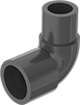 Image of Product. Cement Socket Female × Cement Socket Male. Front orientation. Pipe and Fittings. Thick-Wall Plastic Pipe Fittings for Water, 90° Elbow Adapters, Cement Socket Female × Cement Socket Male.