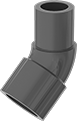 Image of Product. Front orientation. Pipe and Fittings. Thick-Wall Plastic Pipe Fittings for Water, 45° Elbow Adapters, Cement Socket Female × Cement Socket Male.