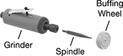 Image of System. Front orientation. Contains Annotated. Buffing and Polishing Wheel Spindles. Buffing Wheel Spindles for Handheld Power Tools.