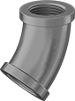 Image of Product. Front orientation. Pipe and Fittings. Low-Pressure Galvanized Iron and Steel Threaded Pipe Fittings, 45° Elbow Connectors, Threaded Fitting Connection, Female.