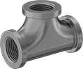 Image of Product. Front orientation. Pipe and Fittings. Low-Pressure Galvanized Iron and Steel Threaded Pipe Fittings, Tee Connectors, Threaded Fitting Connection, Female.