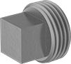 Image of Product. Front orientation. Pipe and Fittings. Low-Pressure Galvanized Iron and Steel Threaded Pipe Fittings, External-Square-Drive Plugs, Threaded Fitting Connection, Male.