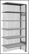 Image of Specification. Vented Shelving Add-On Unit. Front orientation. Contains Border. Shelving. Heavy Duty Quick-Assembly Shelving, Vented Shelving, 6 Shelves, Add-On Units.
