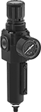 Image of Product. Stacked with Opaque Bowl and Sight Glass. Front orientation. Stacked Components. Compressed Air Filter/Regulators for Particle Removal, Gauge Included, Opaque Bowl with Sight Glass.