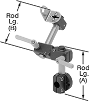 Image of Product. Front orientation. Contains Annotated. Conveyor Accessory Mounts. Modular Conveyor Sensor Mounts, Adjustable Connectors—Unthreaded Sensor Hole.