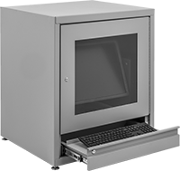 Image of ProductInUse. Powder-Coated Steel. Front orientation. Computer Cabinets. Tabletop Computer Cabinets, Stationary, Powder-Coated Steel.