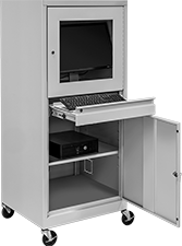 Image of ProductInUse. Style A. Front orientation. Computer Cabinets. Stand-Up-Height Computer Cabinets, Rolling, Powder-Coated Steel, Style A.