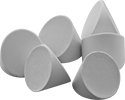 Image of Product. Front orientation. Tumbling Media. Aggressive-Deburring Media for Steel, Stainless Steel, and Hard Metals, V-Cylinder.