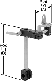 Image of Product. Front orientation. Contains Annotated. Conveyor Accessory Mounts. Graduated Modular Conveyor Sensor Mounts, Adjustable Connectors—Unthreaded Sensor Hole.