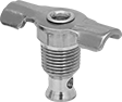 Image of Product. Front orientation. Drain Valves. Drain Valves, Wing Facing Inlet, Wing Nut Handle, Inline Handle.