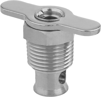 Image of Product. Front orientation. Drain Valve, with Wing Nut Handle, External Seal and 1/2 NPT Inlet.