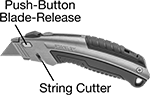 Image of Product. Front orientation. Contains Annotated. Utility Knives. Stanley Retracting-Blade Utility Knives, Style H.