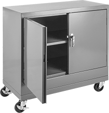 Image of Product. Style D. Front orientation. Cabinets. Bench-Height Shelf Cabinets, Mobile, Keyed Lock, Style D.