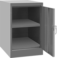 Image of Product. Style A. Front orientation. Cabinets. Bench-Height Shelf Cabinets, Stationary, Keyed Lock, Style A.