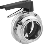 Image of Product. Front orientation. Flow-Adjustment Valves. Flow-Adjustment Valves with Sanitary Quick-Clamp Fittings for Food and Beverage, Lockable Lever Handle.