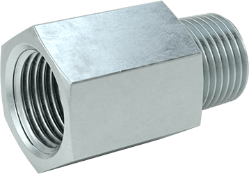 Image of Product. Front orientation. Compact Extreme-Pressure Steel Pipe Fitting, Straight Adapter, 1/2 NPT Female x 1/2 BSPT Male.