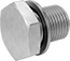 Image of Product. Male. Front orientation. Pipe and Fittings. Extreme-Pressure Iron and Steel Threaded Pipe Fittings, External-Hex-Drive Plugs with Gasket, Male, Threaded Fitting Connection, Hex Body.