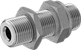 Image of Product. Male. Front orientation. Pipe and Fittings. Extreme-Pressure Iron and Steel Threaded Pipe Fittings, Through-Wall Straight Connectors with Gasket, Threaded Fitting Connection, Male.