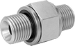 Image of Product. Front orientation. Pipe and Fittings. Extreme-Pressure Iron and Steel Threaded Pipe Fittings, Straight Connectors with Gasket, Threaded Fitting Connection, Male.