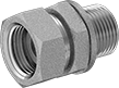 Image of Product. Female x Male. Front orientation. Pipe and Fittings. High-Pressure Iron and Steel Threaded Pipe Fittings, Intermittent-Swivel Straight Adapters with Gasket, Male, Female, Threaded Fitting Connection, Hex Body.