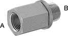 Image of Product. Female x Male. Front orientation. Contains Annotated. Pipe and Fittings. Extreme-Pressure Iron and Steel Threaded Pipe Fittings, Straight Adapters with Gasket, Threaded Fitting Connection, Female, Male, Hex Body.