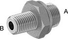 Image of Product. Male x Male. Back orientation. Contains Annotated. Pipe and Fittings. Extreme-Pressure Iron and Steel Threaded Pipe Fittings, Straight Reducing Adapters with Gasket, Male, Threaded Fitting Connection, Hex Body.
