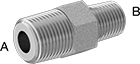 Image of Product. Male x Male. Front orientation. Contains Annotated. Pipe and Fittings. High-Pressure Iron and Steel Threaded Pipe Fittings, Straight Reducers, Threaded Fitting Connection, Male.