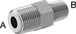 Image of Product. Male. Front orientation. Contains Annotated. Pipe and Fittings. Extreme-Pressure Iron and Steel Threaded Pipe Fittings, Straight Reducers, Threaded Fitting Connection, Male.