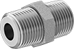 Image of Product. Male. Front orientation. Pipe and Fittings. High-Pressure Iron and Steel Threaded Pipe Fittings, Straight Connectors, Threaded Fitting Connection, Male, Hex Body.