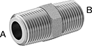 Image of Product. Male x Male. Front orientation. Contains Annotated. Pipe and Fittings. Extreme-Pressure Iron and Steel Threaded Pipe Fittings, Straight Adapters, Male, Threaded Fitting Connection, Hex Body.