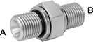 Image of Product. Male x Male. Front orientation. Contains Annotated. Pipe and Fittings. Extreme-Pressure Iron and Steel Threaded Pipe Fittings, Straight Adapters with Gasket, Threaded Fitting Connection, Male, Hex Body.
