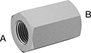 Image of Product. Female x Female. Front orientation. Contains Annotated. Pipe and Fittings. Extreme-Pressure Iron and Steel Threaded Pipe Fittings, Straight Reducing Adapters, Female, Threaded Fitting Connection, Hex Body.