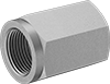 Image of Product. Female x Female. Front orientation. Pipe and Fittings. High-Pressure Iron and Steel Threaded Pipe Fittings, Straight Adapters, Female, Threaded Fitting Connection, Hex Body.