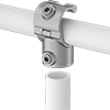 Image of ProductInUse. Easy Install Hinged Tee. Front orientation. Exploded view. Slip-On Framing and Fittings. Galvanized Iron and Steel Slip-On Framing and Fittings, Through-Hole Connectors, Easy Install Tee, Hinged Slip-On Fitting.