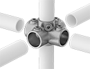 Image of ProductInUse. Front orientation. Exploded view. Slip-On Framing and Fittings. Galvanized Iron and Steel Slip-On Framing and Fittings, Through-Hole Connectors, Six-Way Cross.