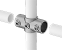 Image of ProductInUse. Front orientation. Exploded view. Slip-On Framing and Fittings. Galvanized Iron and Steel Slip-On Framing and Fittings, Through-Hole Connectors, Cross.