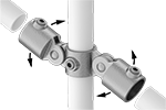 Image of ProductInUse. Front orientation. Exploded view. Contains Annotated. Slip-On Framing and Fittings. Galvanized Iron and Steel Slip-On Framing and Fittings, Through-Hole Connectors, Adjustable Angle Cross.